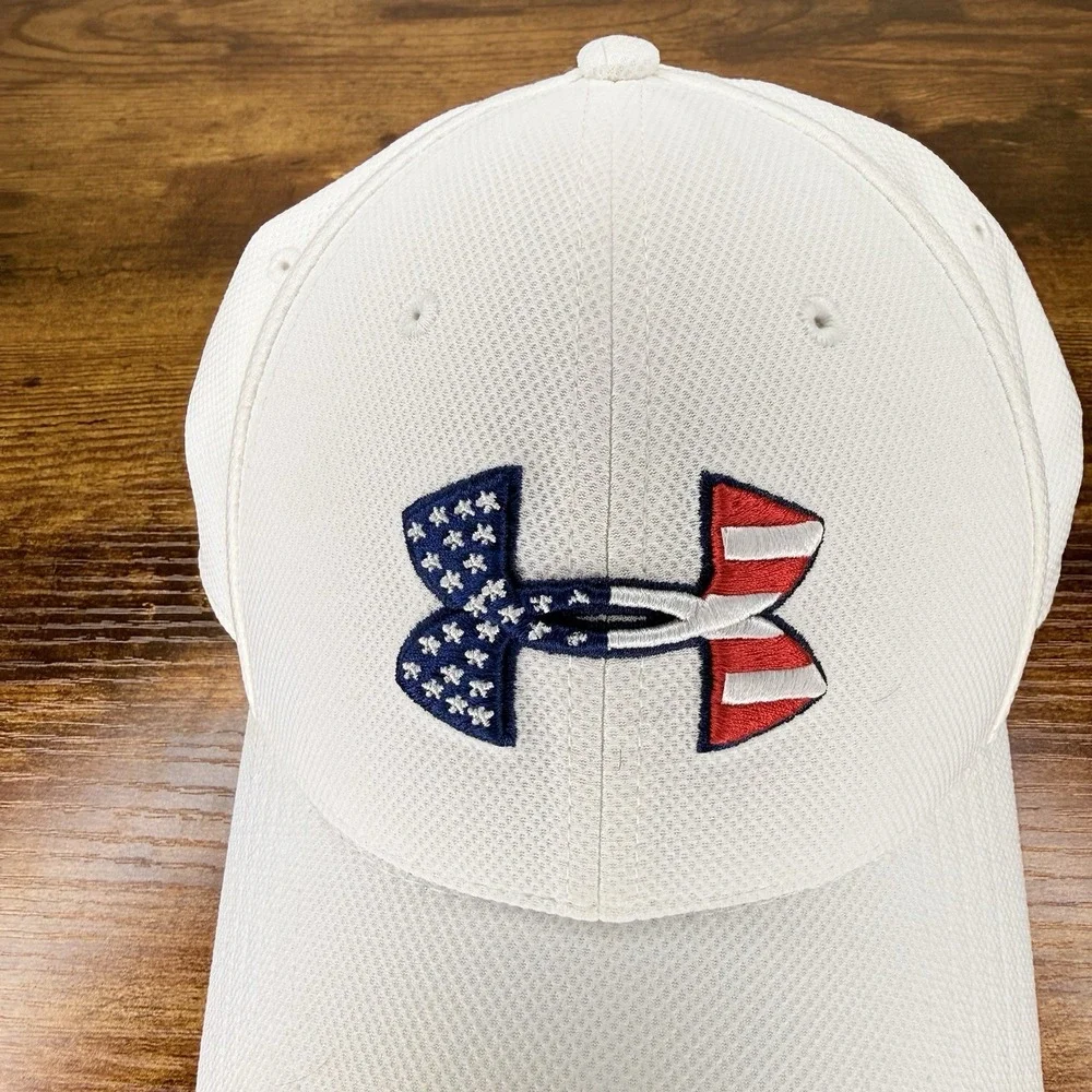 Under Armour Freedom USA Flag White Stretch Fit Hat Cap Men's L/XL Golf
